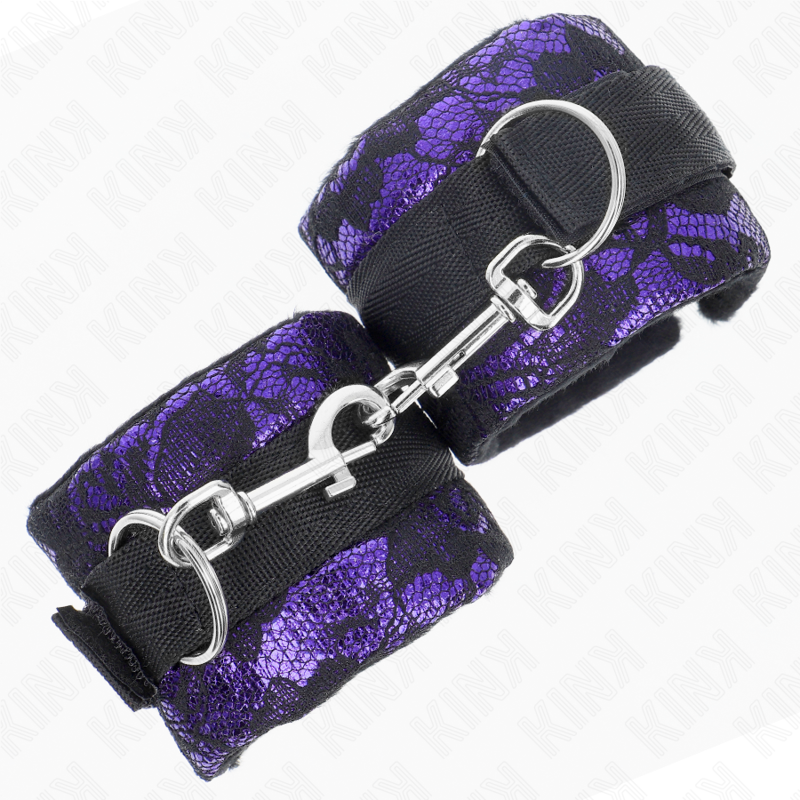 KINK - KURZE HANDGELENKSFESSELN AUS SAMTSPITZE UND NYLONBINDUNG LILA/SCHWARZ 23 X 6,5 CM – Bild 3