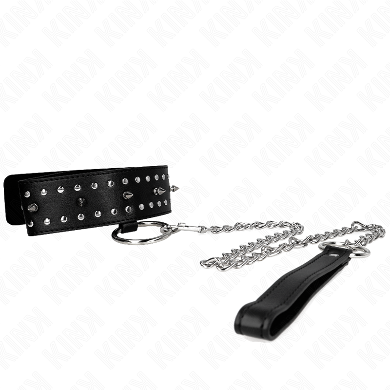 KINK - COLLIER AVEC LAISSE 65 CM AVEC CLOUS ARGENTÉS MODÈLE 1 AJUSTABLE 36-43 CM X 5 CM – Image 2