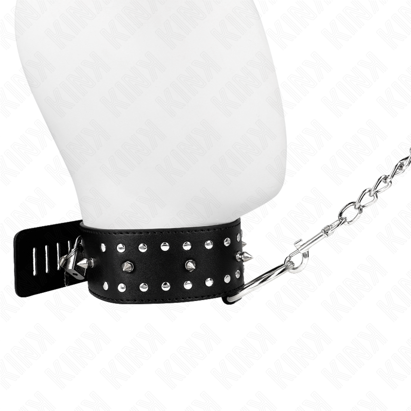 KINK - COLLIER AVEC LAISSE 65 CM AVEC CLOUS ARGENTÉS MODÈLE 1 AJUSTABLE 36-43 CM X 5 CM – Image 3