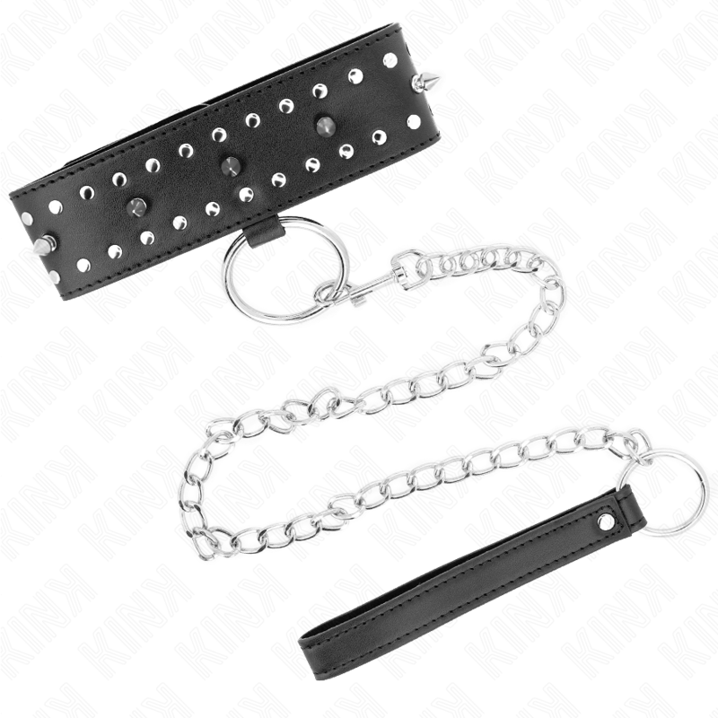 KINK - COLLIER AVEC LAISSE 65 CM AVEC CLOUS ARGENTÉS MODÈLE 1 AJUSTABLE 36-43 CM X 5 CM – Image 4