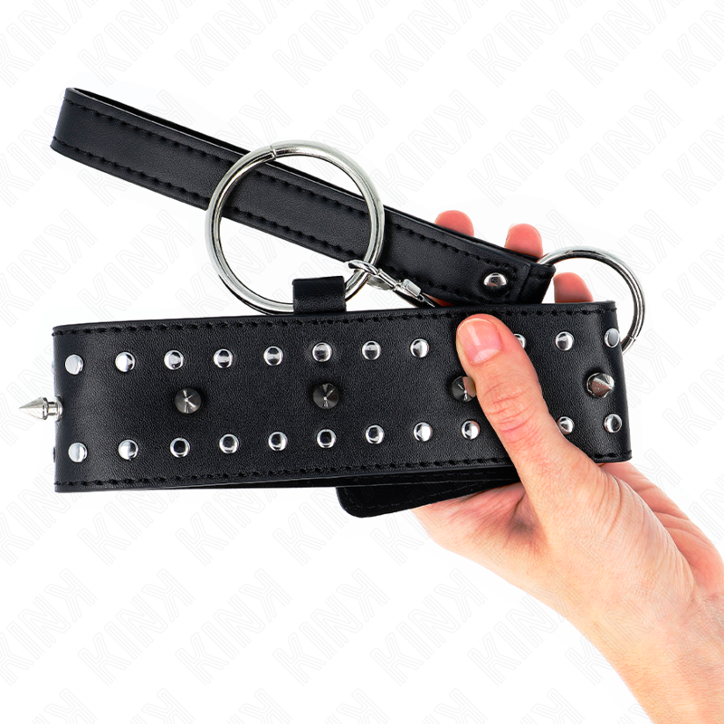 KINK - COLLIER AVEC LAISSE 65 CM AVEC CLOUS ARGENTÉS MODÈLE 1 AJUSTABLE 36-43 CM X 5 CM – Image 5