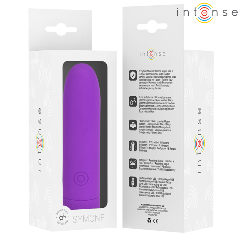 INTENSE - SYMONE BULLET VIBRANT RECHARGEABLE USB 8 VIBRATIONS VIOLET 10 X 2,2 CM – Image 2