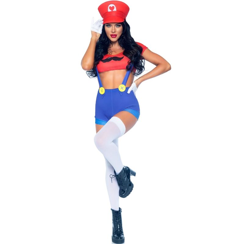 LEG AVENUE - COSTUME SEXY MARIO BROS ROSSO/BLU S - immagine 3
