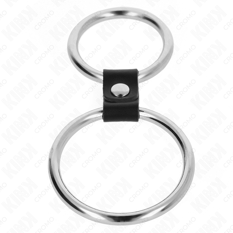 KINK - DOUBLE ANNEAU PÉNIS EN MÉTAL DE 3,7 CM À 5 CM RELIE PAR SANGLE EN CUIR MODÈLE 1 – Image 2