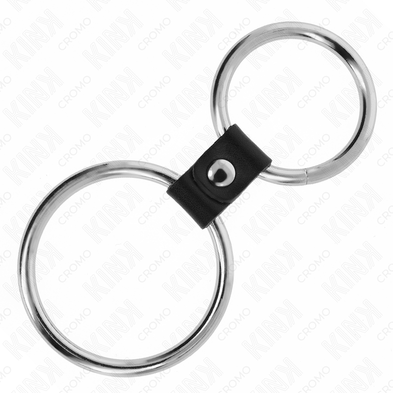KINK - DOUBLE ANNEAU PÉNIS EN MÉTAL DE 3,7 CM À 5 CM RELIE PAR SANGLE EN CUIR MODÈLE 1 – Image 4