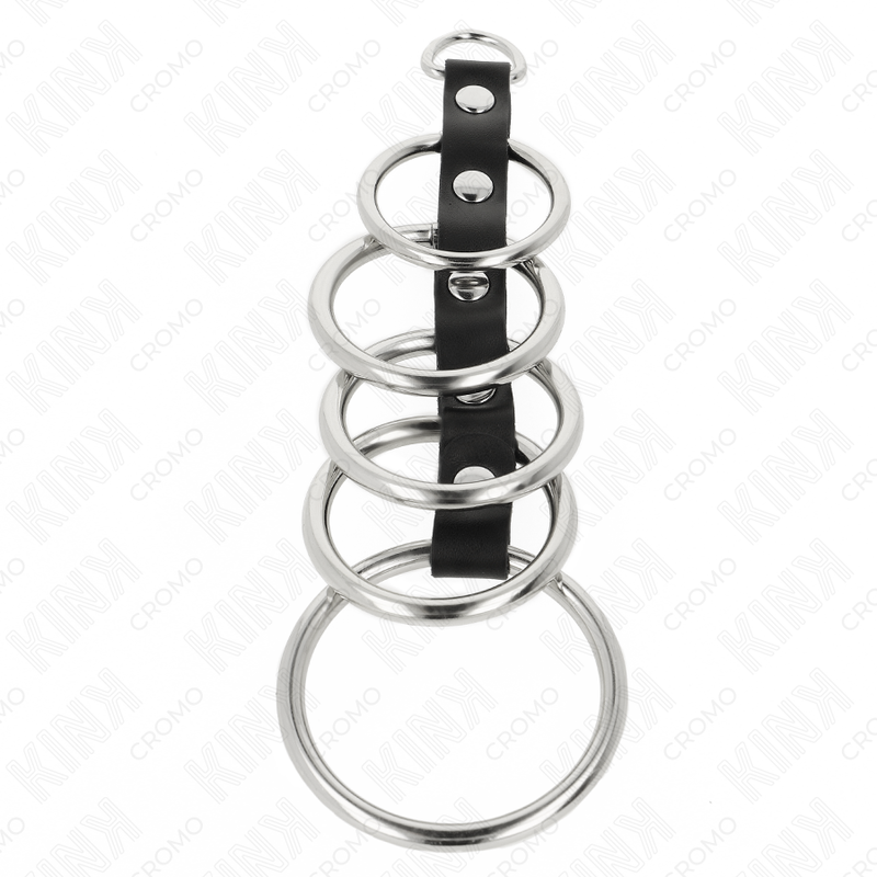 KINK - 5 ANILLOS PENE METAL 3.2 CM A 5 CM CONECTADOS POR POLIPIEL - Imagen 3