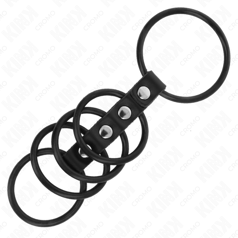 KINK - 5 ANNEAUX PÉNIS EN SILICONE DE 3,8 CM À 4,8 CM CONNECTÉS PAR DU CUIR – Image 2