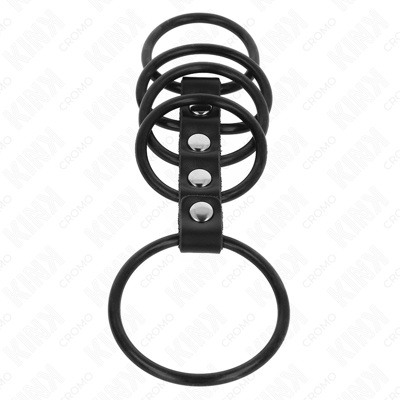 KINK - 5 ANNEAUX PÉNIS EN SILICONE DE 3,8 CM À 4,8 CM CONNECTÉS PAR DU CUIR – Image 3