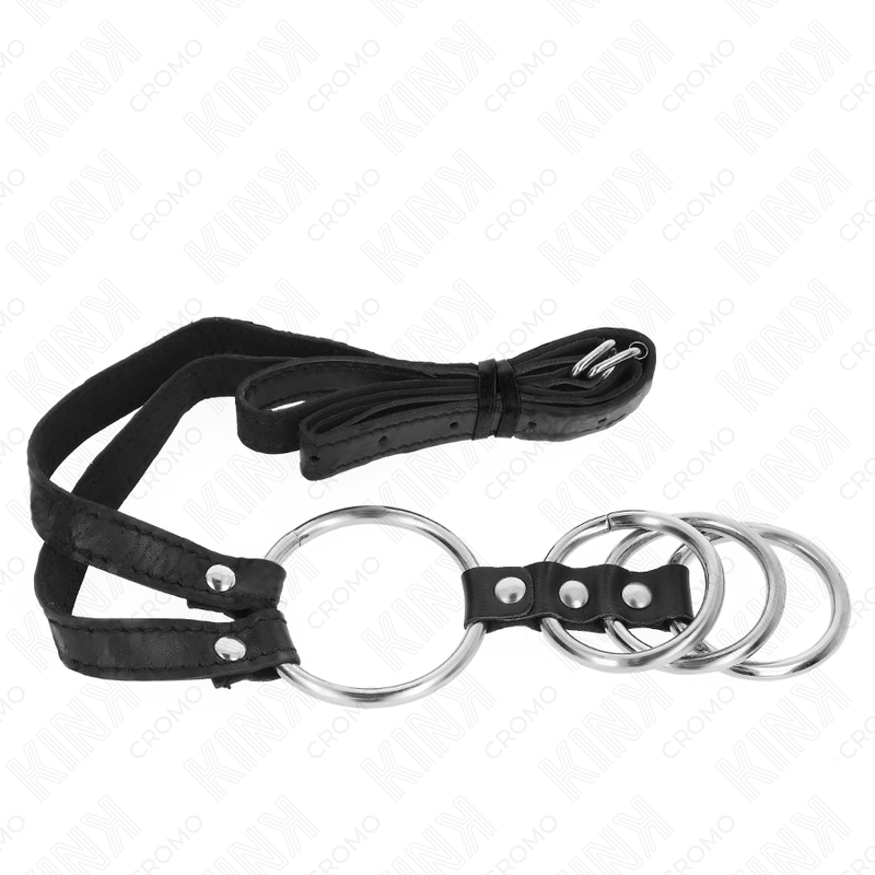 KINK - 4 ANILLOS PENE METAL CONECTADOS 3.8 CM A 5 CM CON CINTURÓN DE POLIPIEL 112 CM - Imagen 3