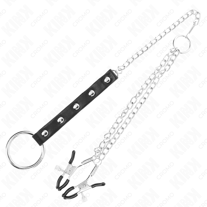 KINK - ANILLO PENE METAL CON CADENA Y PINZAS PARA PEZONES AJUSTABLE - Imagen 2