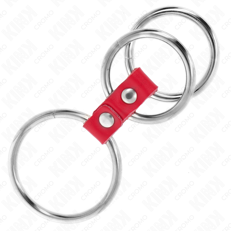 KINK - TRIPLE METAL PENIS RING 3.7 CM TO 5 CM CONNECTED WITH RED LEATHER - Image 2