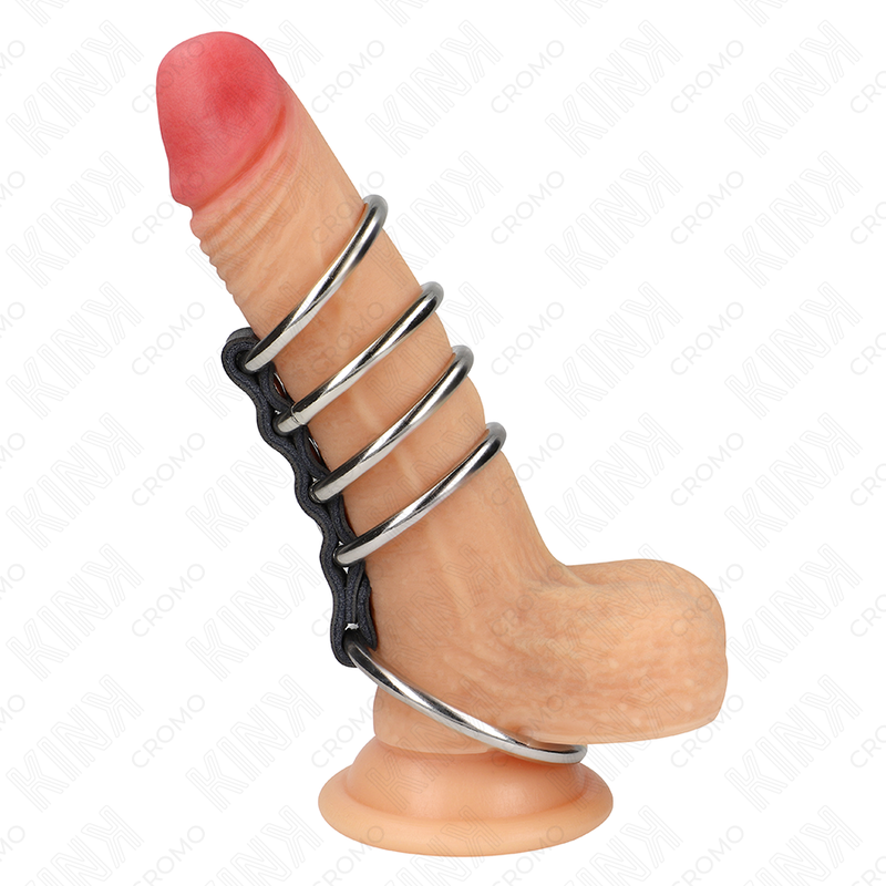 KINK - 5 ANÉIS DE PÊNIS DE 3,7 CM A 5 CM DE METAL CONECTADOS POR COURO - Image 3
