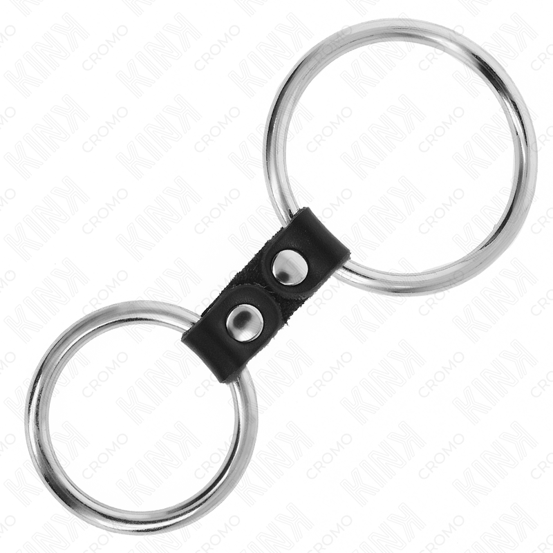 KINK - DOUBLE METAL PENIS RING 3.7 CM TO 5 CM CONNECTED BY LEATHER STRAP MODEL 2 - Image 2