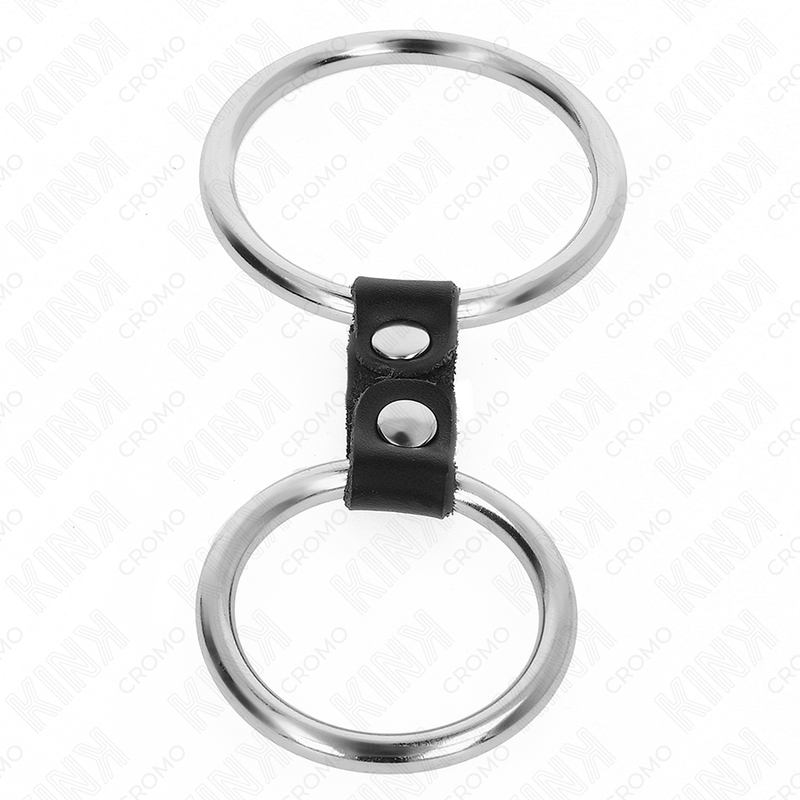 KINK - DOUBLE METAL PENIS RING 3.7 CM TO 5 CM CONNECTED BY LEATHER STRAP MODEL 2 - Image 4