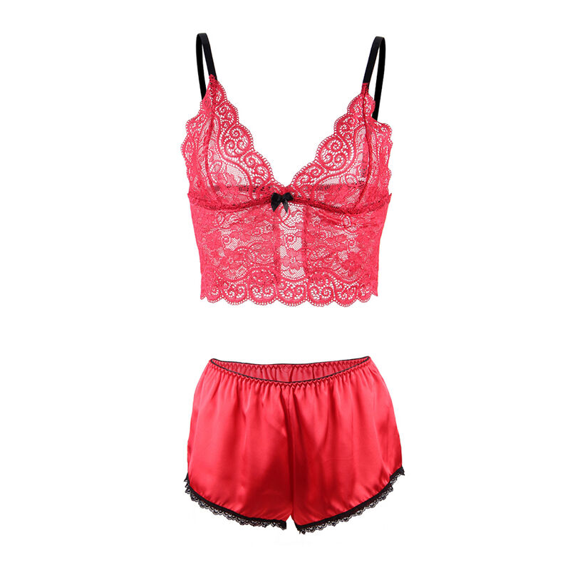SUBBLIME - 953898 CHEMISIER DE NUIT EN SOIE ET DENTELLE + CULOTTE ROUGE S/M – Image 8