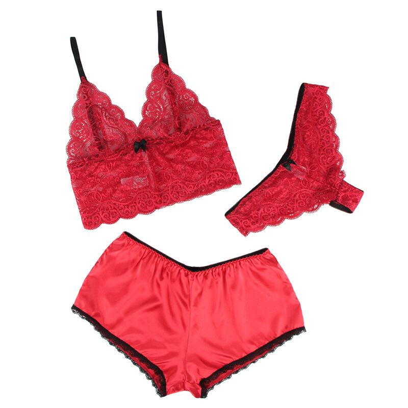 SUBBLIME - 953898 CHEMISIER DE NUIT EN SOIE ET DENTELLE + CULOTTE ROUGE S/M – Image 13