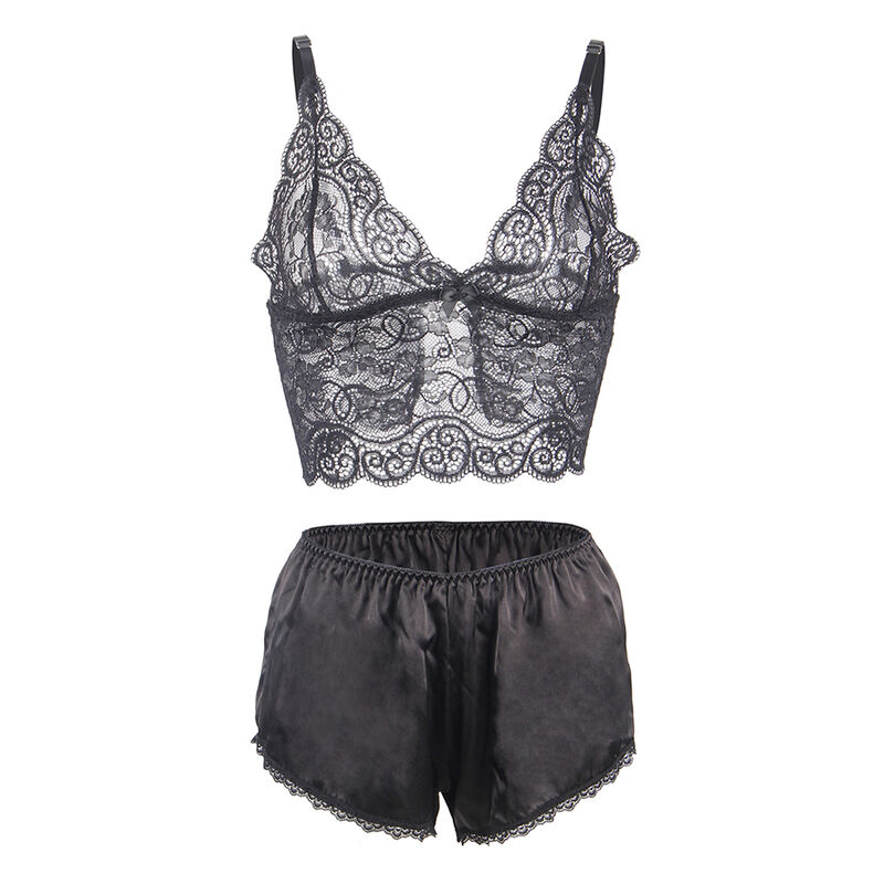 SUBBLIME - 953911 CHEMISIER DE NUIT EN SOIE ET DENTELLE + CULOTTE NOIRE S/M – Image 7