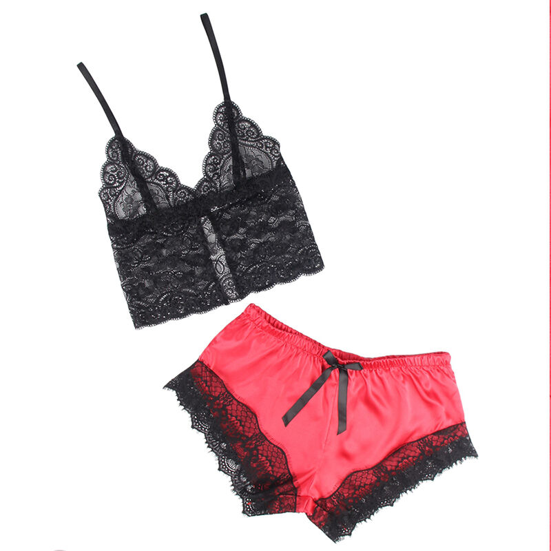 SUBBLIME - 953966 CASUAL SILK NIGHTGOWN + LACE PANTS BLACK/RED L/XL - Image 3
