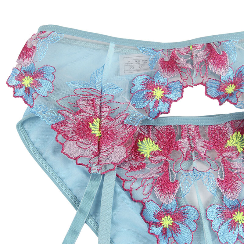 SUBBLIME - 954109 BRA + PANTIES WITH GARTER BELT FLORAL DESIGN BLUE S/M - Image 7