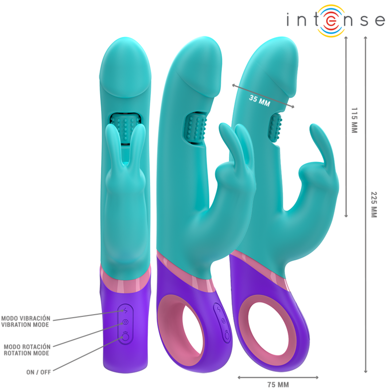 INTENSE - MONICA VIBRATEUR RABBIT AVEC STIMULATEUR DE POINT G ROTATIF BLEU – Image 2