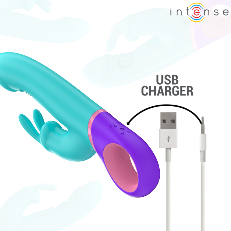 INTENSE - MONICA VIBRATEUR RABBIT AVEC STIMULATEUR DE POINT G ROTATIF BLEU – Image 6