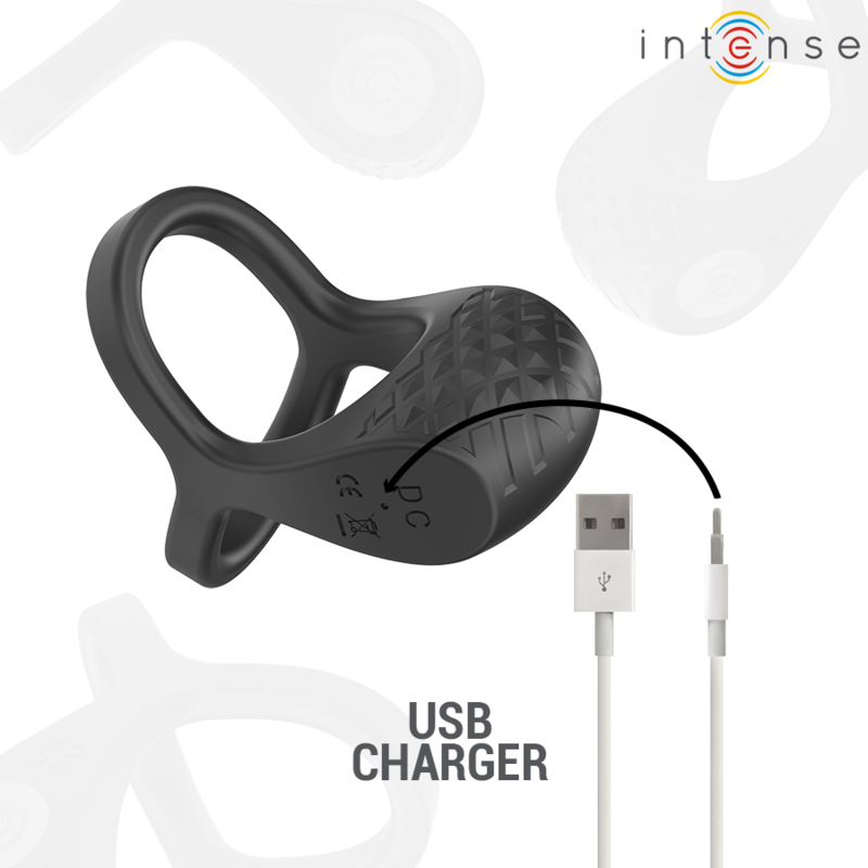 INTENSE - ALEX VIBRATEUR DOUBLE ANNEAU PÉNIS 10 VIBRATIONS NOIR – Image 4