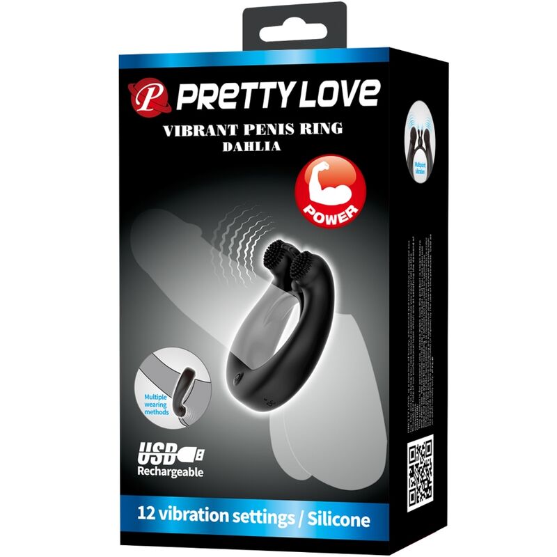 PRETTY LOVE - ANNEAU VIBRANT DAHLIA + STIMULATEUR DE CLITORIS 12 VIBRATIONS NOIR – Image 9