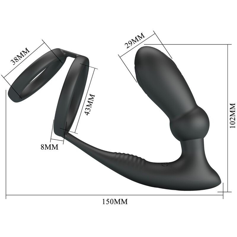 PRETTY LOVE - EMONI ANILLO PENE + PLUG ANAL 12 VIBRACIONES NEGRO - Imagen 7