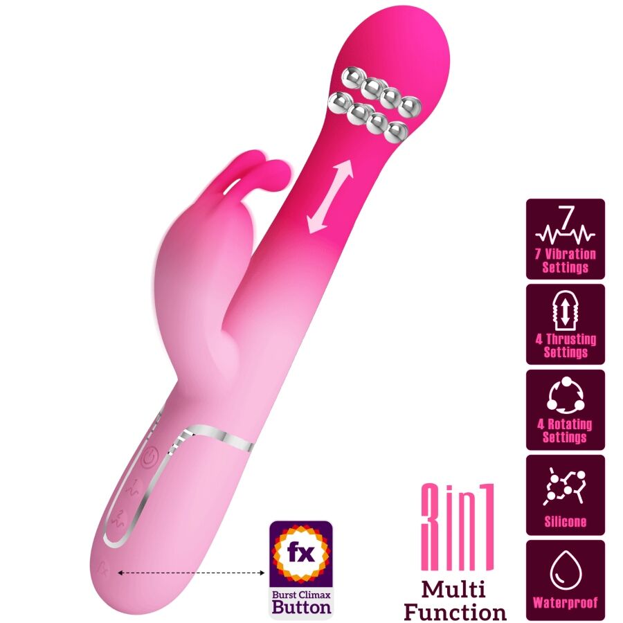 PRETTY LOVE - VIBRATEUR LAPIN MULTIFONCTION 3 EN 1 DEJON ROSE – Image 2