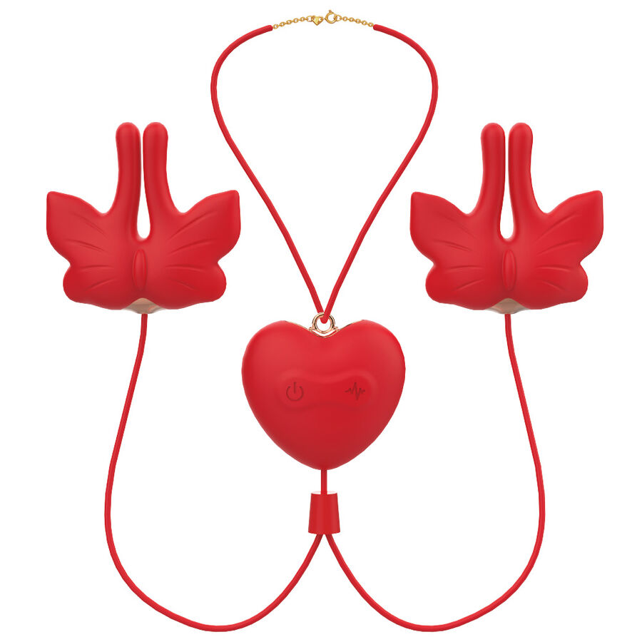 ARMONY - PINZAS PARA PEZONES MAGNÉTICA CON VIBRACIÓN FORMA MARIPOSA ROJO - Imagen 3