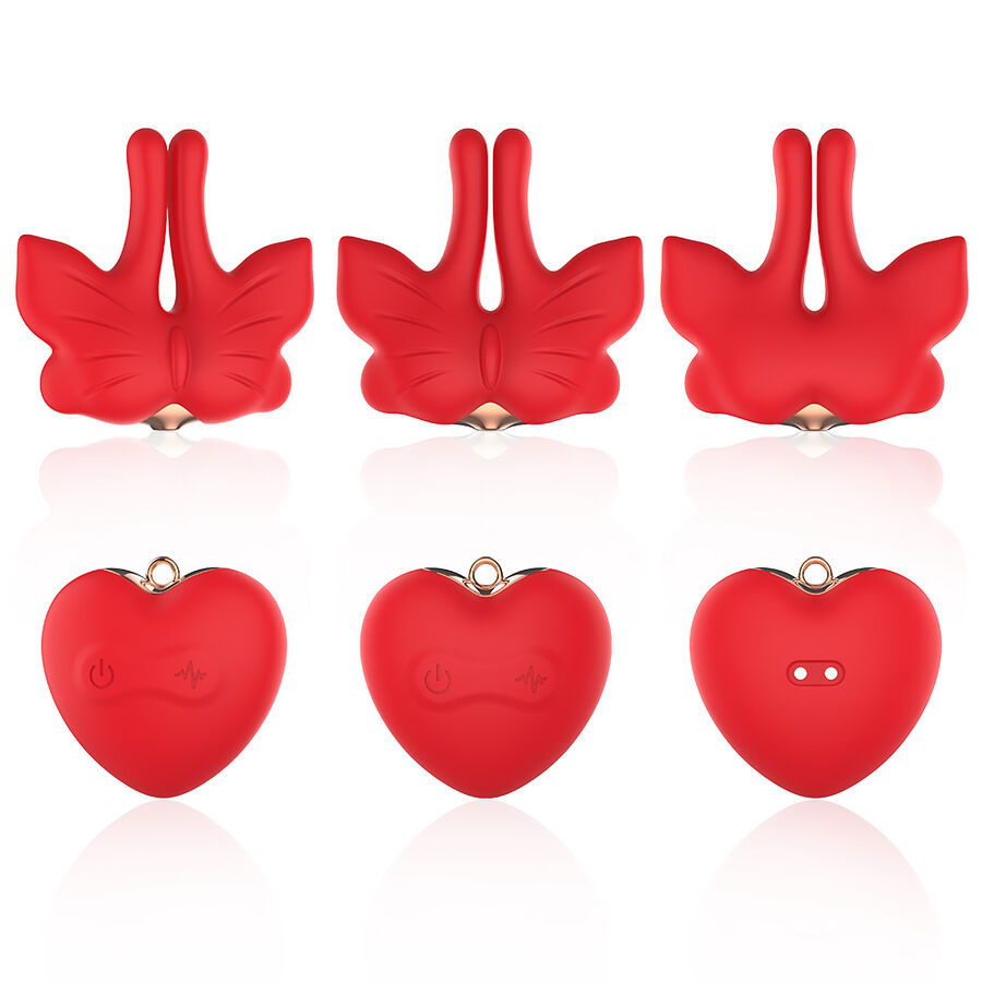 ARMONY - PINZAS PARA PEZONES MAGNÉTICA CON VIBRACIÓN FORMA MARIPOSA ROJO - Imagen 8