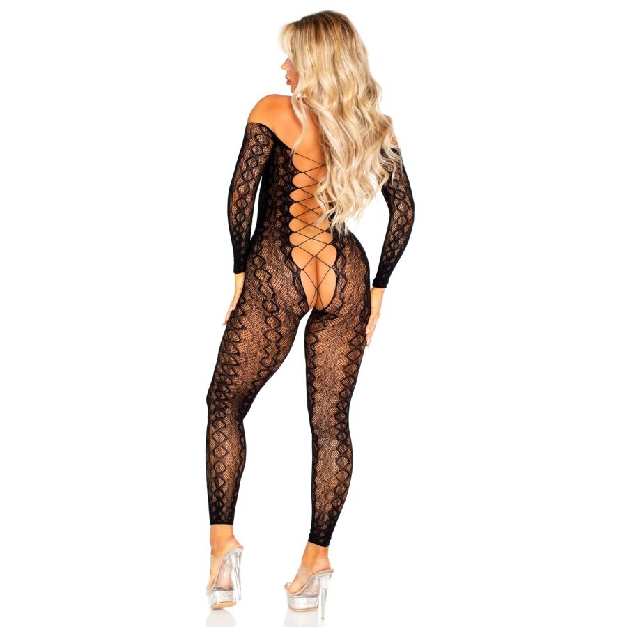 LEG AVENUE - BODYSTOCKING MIT OFFENEM SCHRITT AUS EXOTISCHER SCHLANGENSPITZE IN SCHWARZ – Bild 2