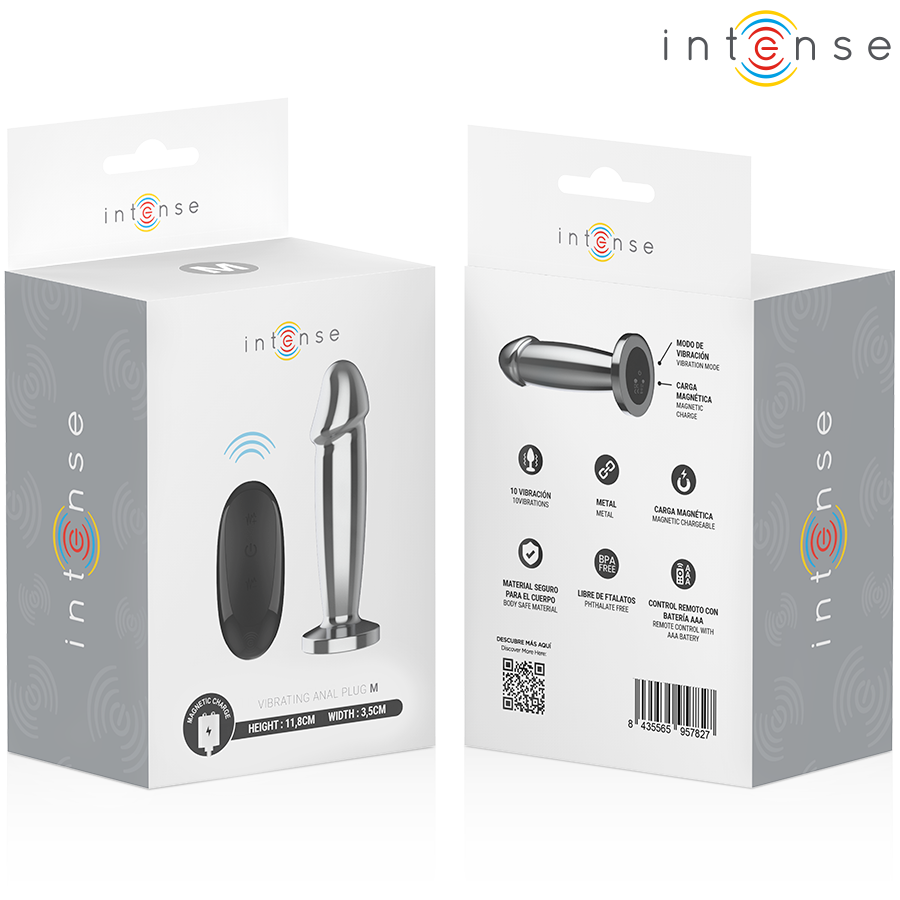 INTENSE - PLUG ANAL 10 VIBRACIONES METAL EN FORMA DE DILDO CON CONTROL REMOTO M - Imagen 7