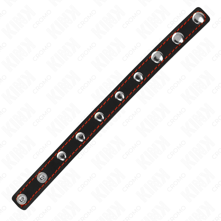 KINK - ANEL DE COURO PARA PÊNIS COM FECHO DE PRESSÃO FORRO VERMELHO 21 X 1,5 CM - Image 2