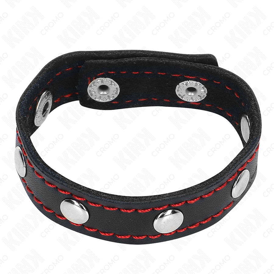 KINK - ANEL DE COURO PARA PÊNIS COM FECHO DE PRESSÃO FORRO VERMELHO 21 X 1,5 CM - Image 4