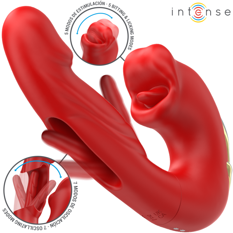 INTENSE - NATHY DOUBLE VIBRATEUR AVEC BOUCHE STIMULANTE MULTIFONCTION ROUGE – Image 2