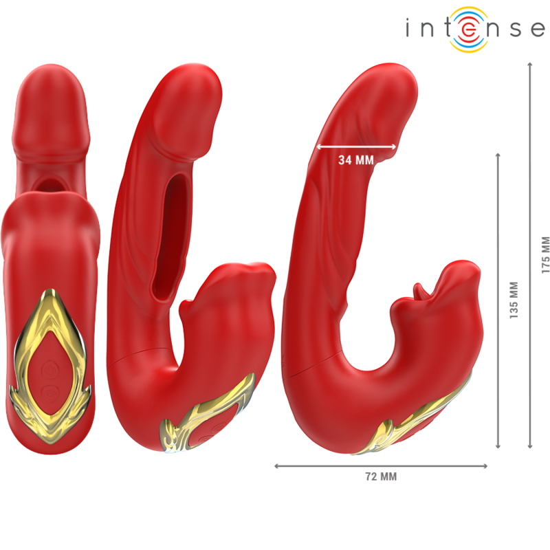 INTENSE - NATHY DOUBLE VIBRATEUR AVEC BOUCHE STIMULANTE MULTIFONCTION ROUGE – Image 3