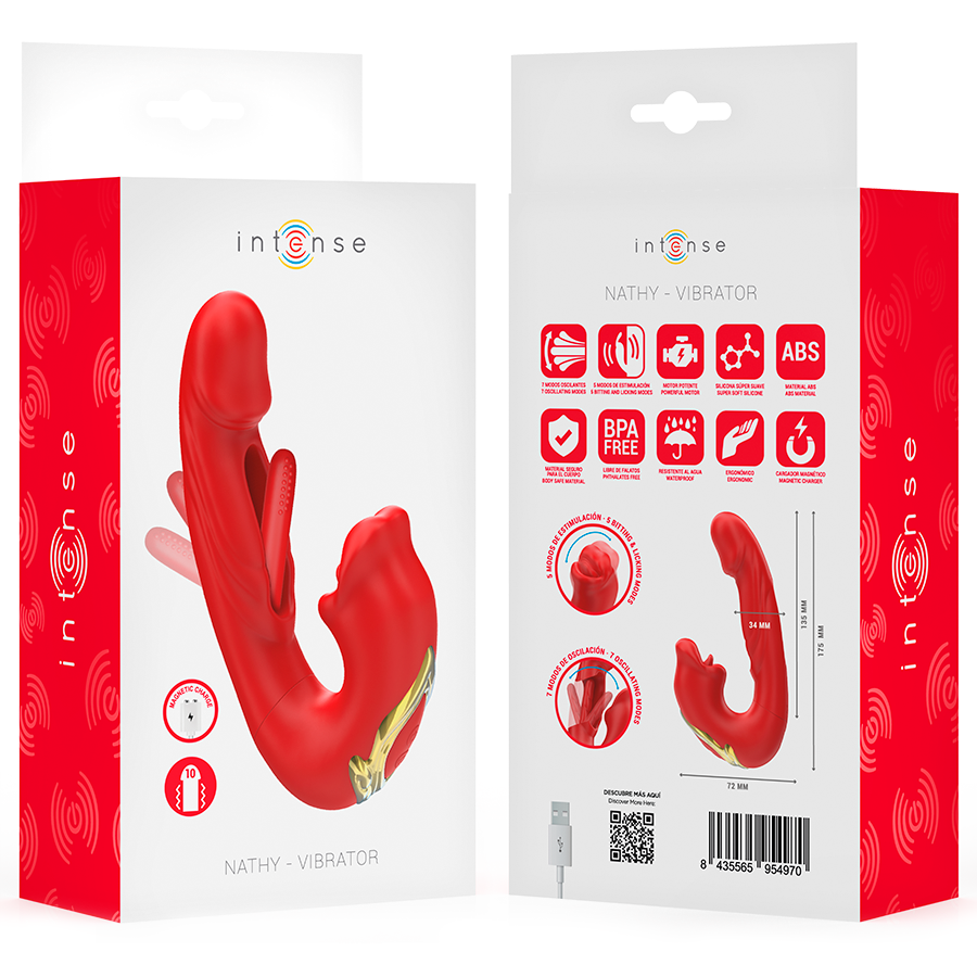 INTENSE - NATHY DOUBLE VIBRATEUR AVEC BOUCHE STIMULANTE MULTIFONCTION ROUGE – Image 8