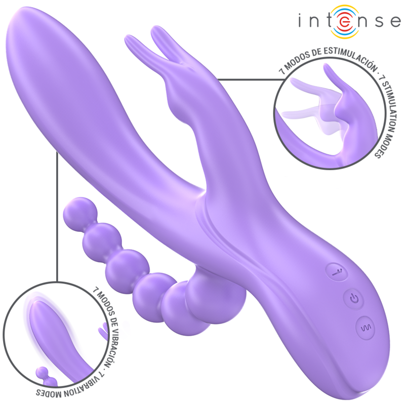 INTENSE - MIKO TRIPLE VIBRATEUR LAPIN & STIMULATEUR & ANAL 7 VIBRATIONS VIOLET – Image 2