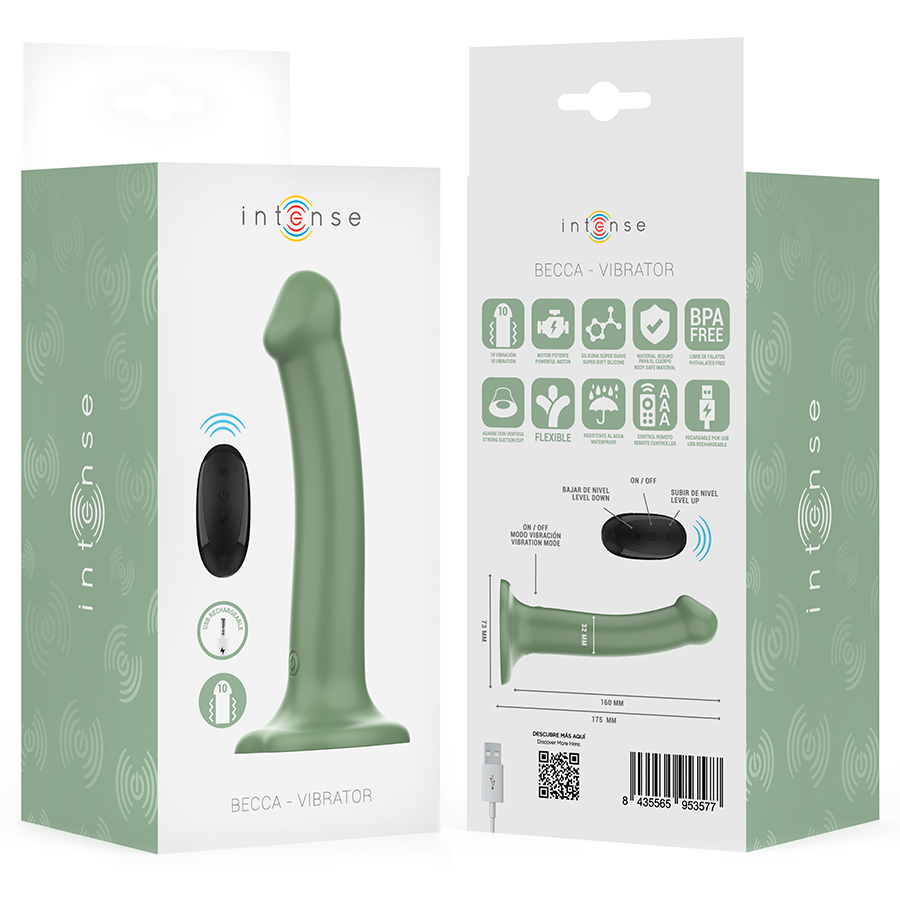INTENSE - BECCA VIBRATEUR AVEC VENTOUSE 10 VIBRATIONS TÉLÉCOMMANDE VERTE – Image 8
