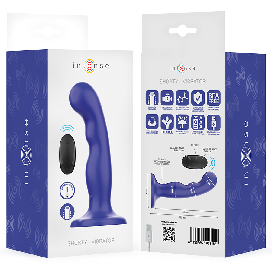 INTENSE - SHORTY VIBRATEUR AVEC VENTOUSE TÉLÉCOMMANDE BLEUE – Image 8