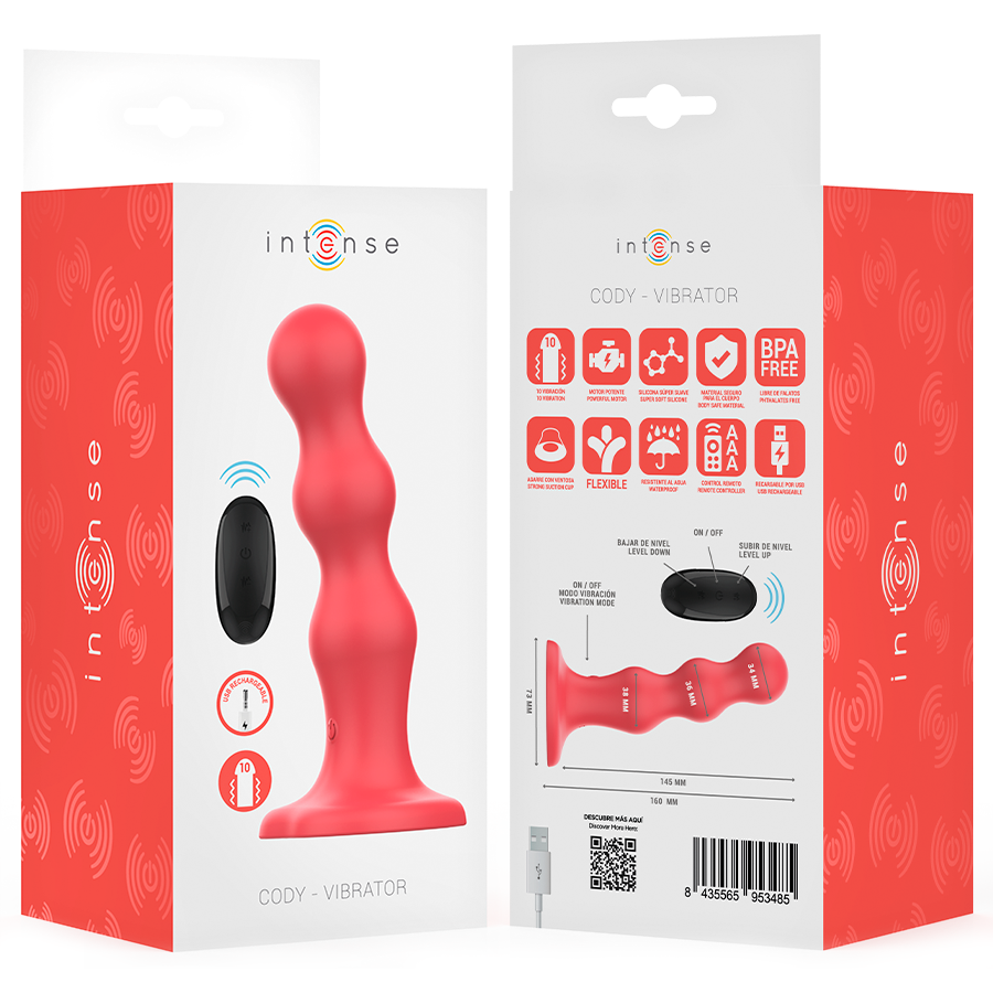 INTENSE - CODY VIBRATEUR AVEC VENTOUSE TÉLÉCOMMANDE ROUGE – Image 2