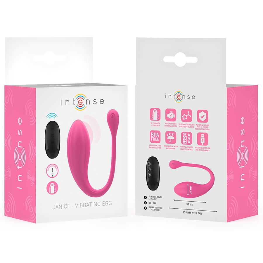 INTENSE - JANICE HUEVO VIBRADOR U DOBLE ESTIMULACIÓN 10 VIBRACIONES ROSA CONTROL REMOTO - Imagen 8