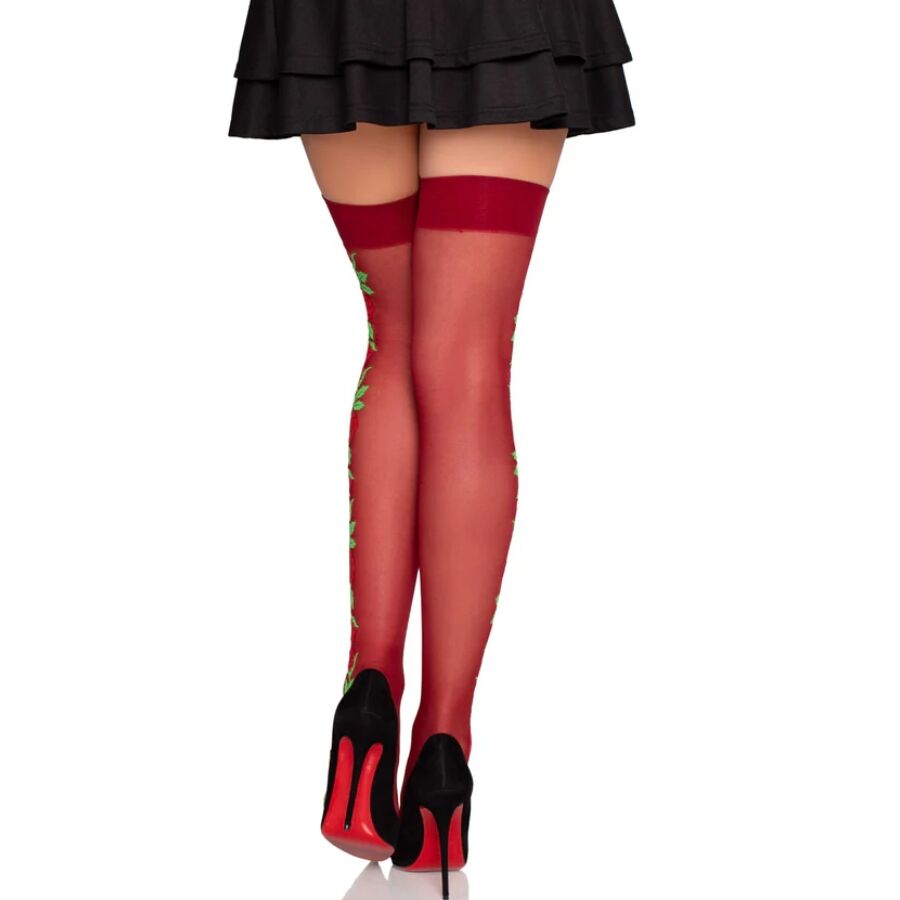 LEG AVENUE - 1957 GARTER BELT STOCKINGS WITH RED FLOWERS - ONE SIZE - Image 2
