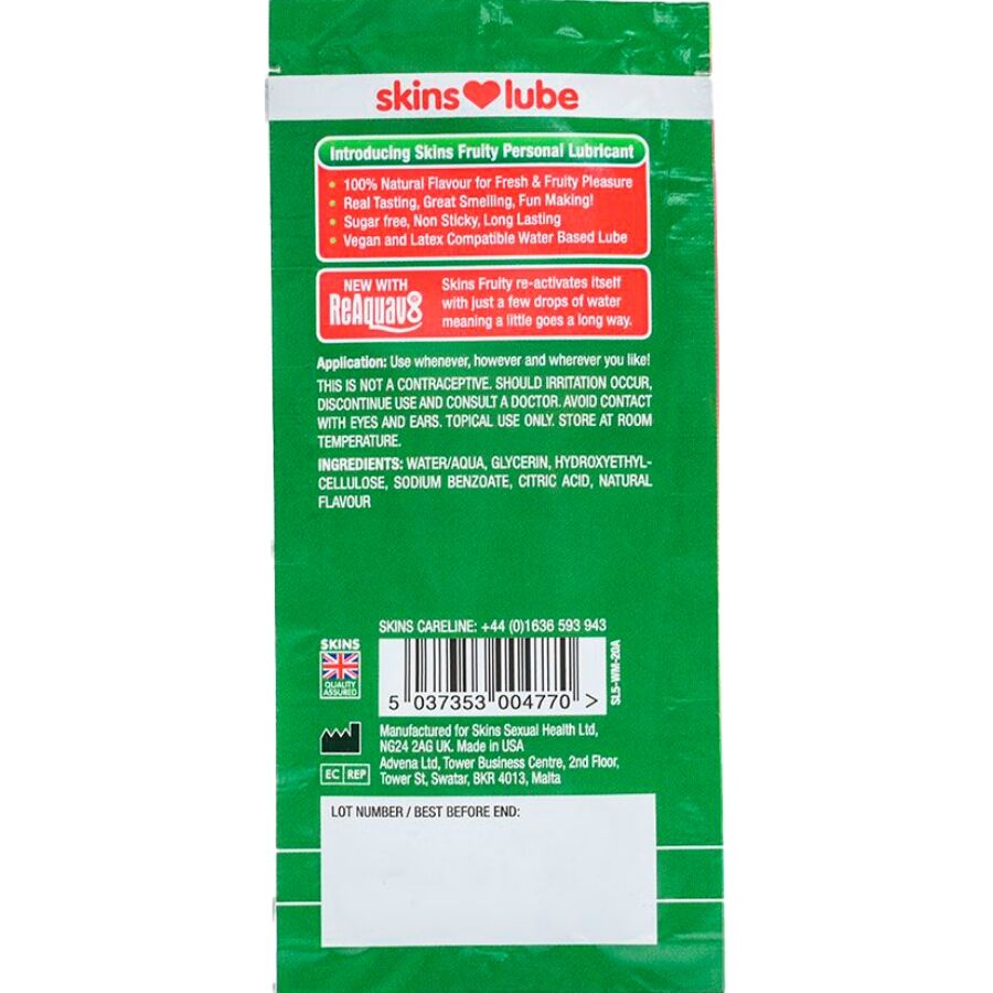 SKINS - LUBRIFICANTE À BASE DE ÁGUA COM SABOR DE MELANCIA - DOSE ÚNICA DE 5 ML - Image 2