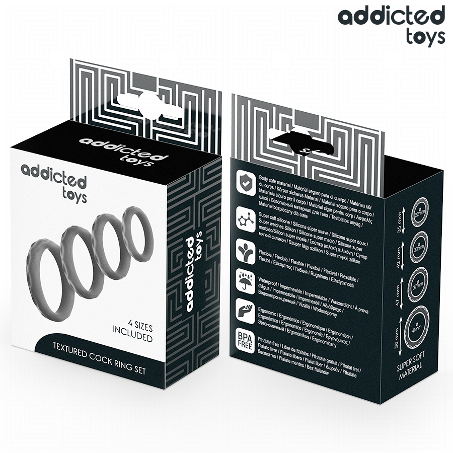 ADDICTED TOYS - ENSEMBLE D'ANNEAUX PÉNIS TEXTURÉS, 4 TAILLES – Image 3