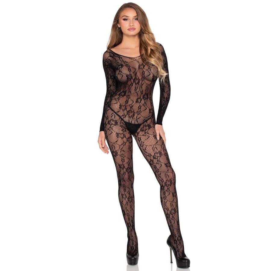 LEG AVENUE - 89366 LACE LINGERIE BODYSTOCKING BLACK - ONE SIZE - Image 6