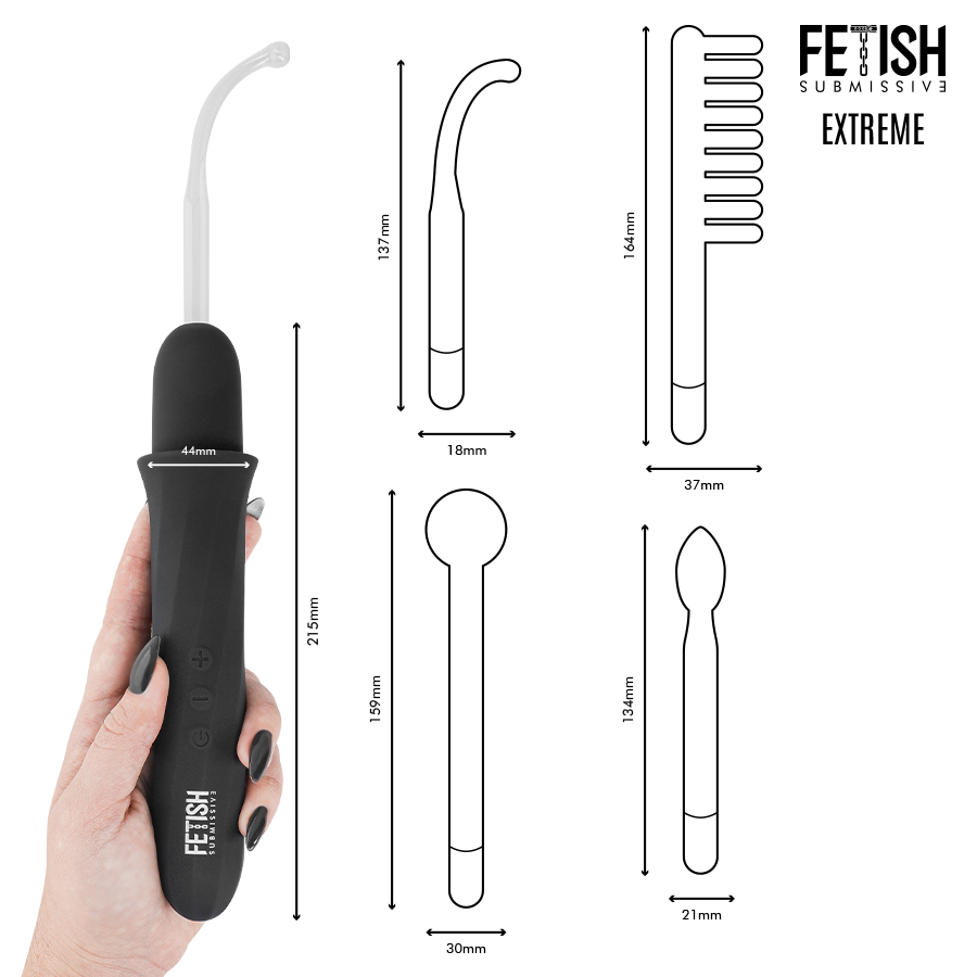 FETISH SUBMISSIVE - VIBRADOR WAND ELECTROESTIMULACIÓN ALTA FRECUENCIA - Imagen 6