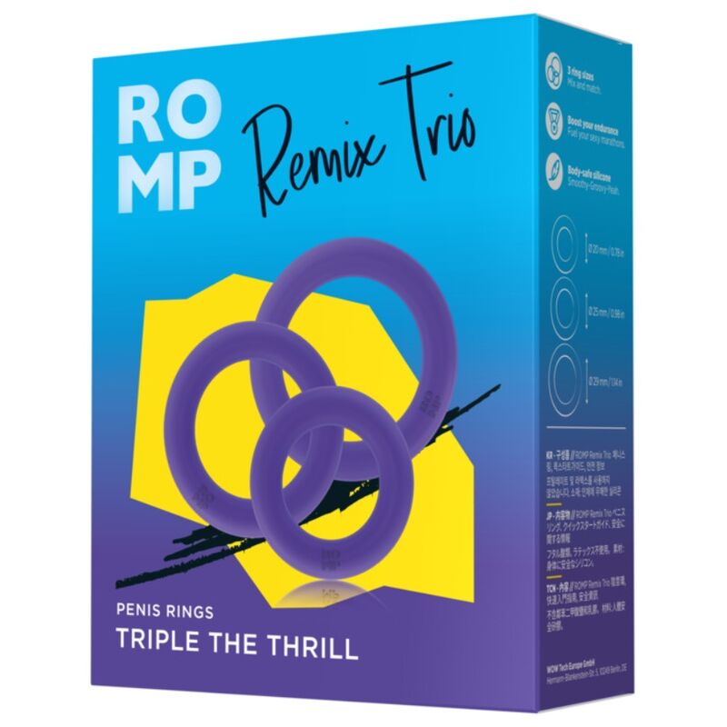 ROMP - REMIX TRIO ENSEMBLE DE 3 ANNEAUX PÉNIS EN SILICONE VIOLETTES – Image 6