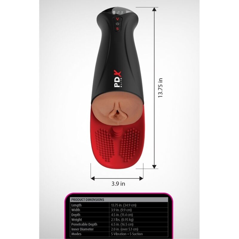 PDX ELITE - MASTURBADOR AUTOMÁTICO FAP-O-MATIC PRO XL VIBRADOR MARRÓN 34.9 CM - Imagen 6